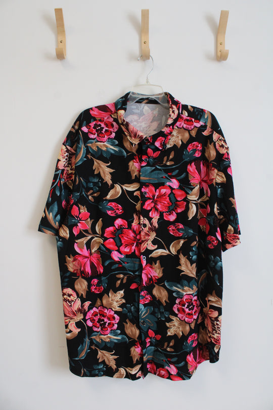 Manfinity Black Pink & Tan Floral Button Down Shirt | 3XL
