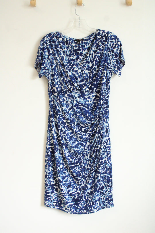 Roz & Ali Blue and White Floral Cinched Dress | S