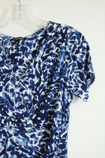 Roz & Ali Blue and White Floral Cinched Dress | S