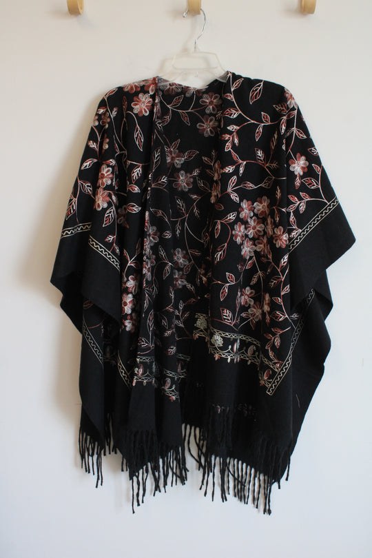 Black Embroidered Poncho | One Size