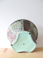 Green & Brown Engraved Swirl Pedestal Bowl