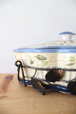 Temptations Blue Floral Ribbed Scalloped Edge Casserole Dish & Carrier