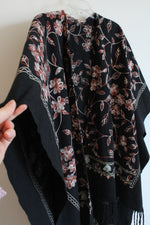 Black Embroidered Poncho | One Size