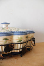 Temptations Blue Floral Ribbed Scalloped Edge Casserole Dish & Carrier