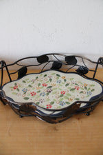 Temptations Blue Floral Ribbed Scalloped Edge Casserole Dish & Carrier