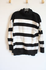 Talbots Black White Gray Striped Knit Sweater | L Petite