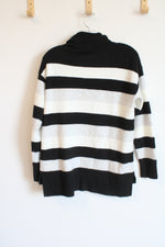 Talbots Black White Gray Striped Knit Sweater | L Petite