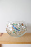 Vintage Bird Clear Glass Punch Bowl & Cup | Set Of 16