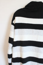 Talbots Black White Gray Striped Knit Sweater | L Petite
