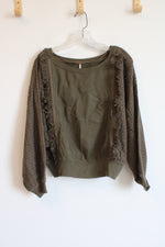 Free People Olive Green Fringe Sweatshirt | S