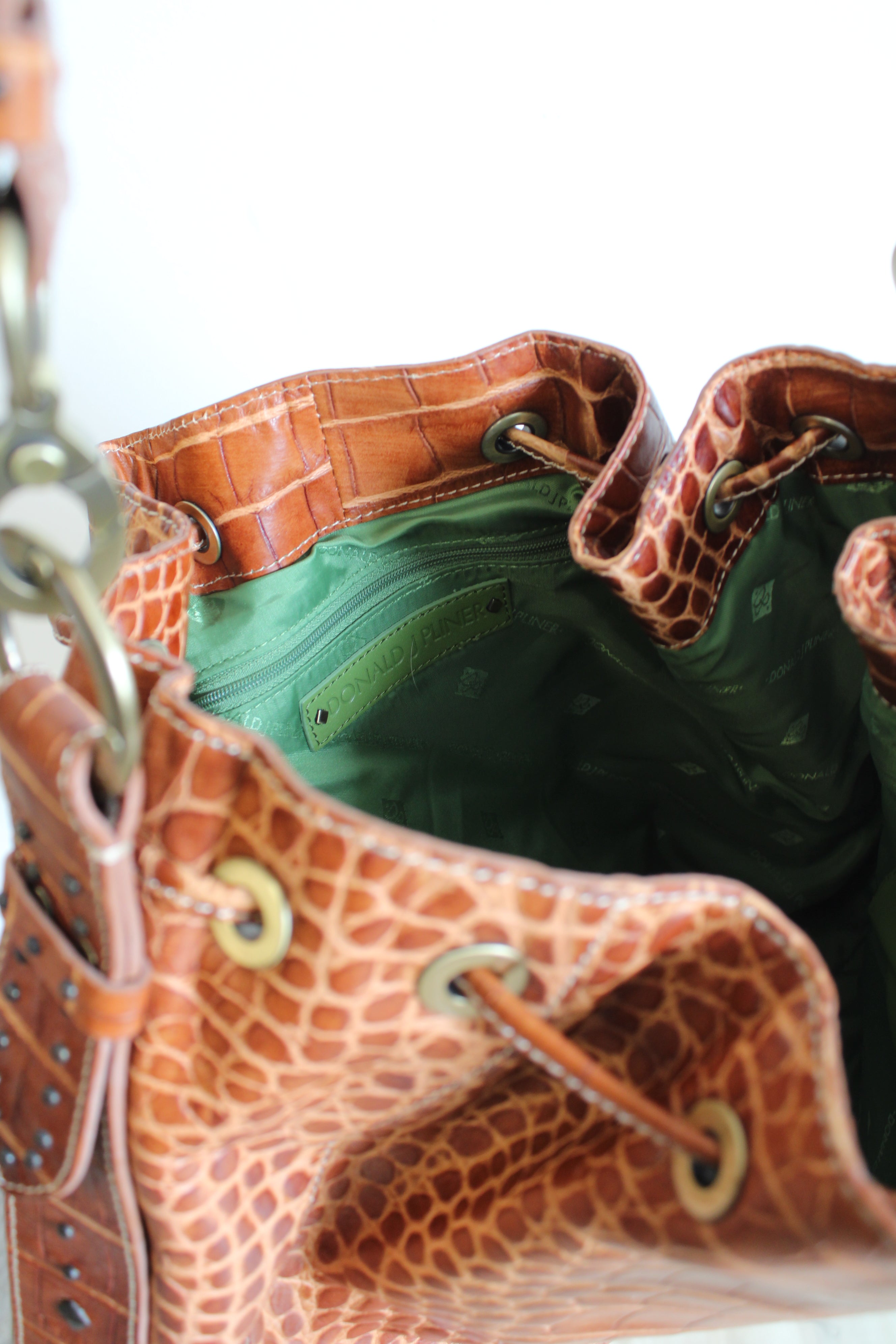 Donald J. Pliner Brown Faux Alligator Skin Leather Purse