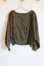 Free People Olive Green Fringe Sweatshirt | S