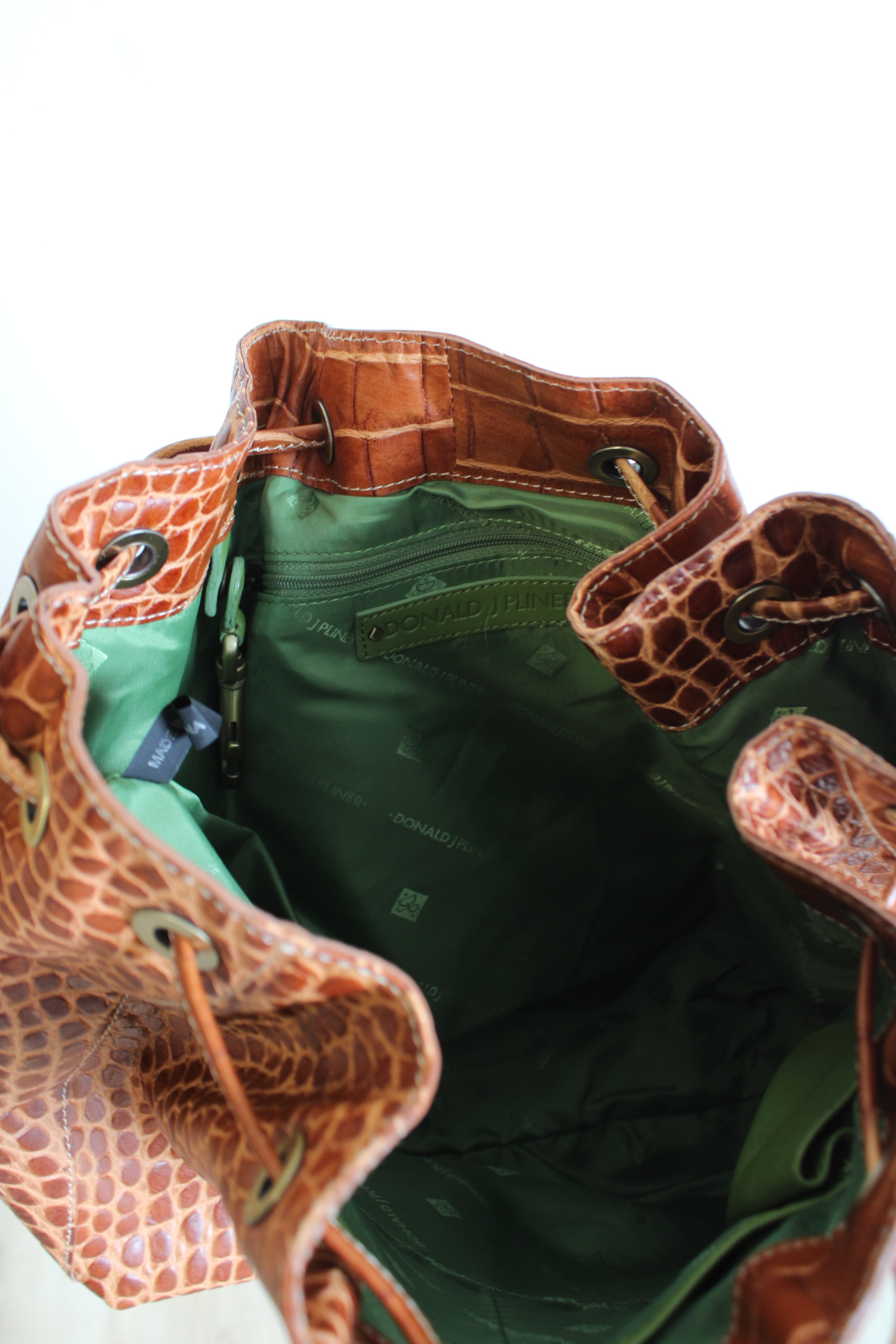 Donald J. Pliner Brown Faux Alligator Skin Leather Purse