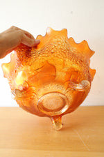 Vintage Fenton Carnival Glass Marigold Orange Tree Three Footed Bowl