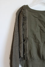 Free People Olive Green Fringe Sweatshirt | S