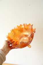 Vintage Fenton Carnival Glass Marigold Orange Tree Three Footed Bowl