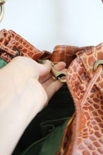 Donald J. Pliner Brown Faux Alligator Skin Leather Purse