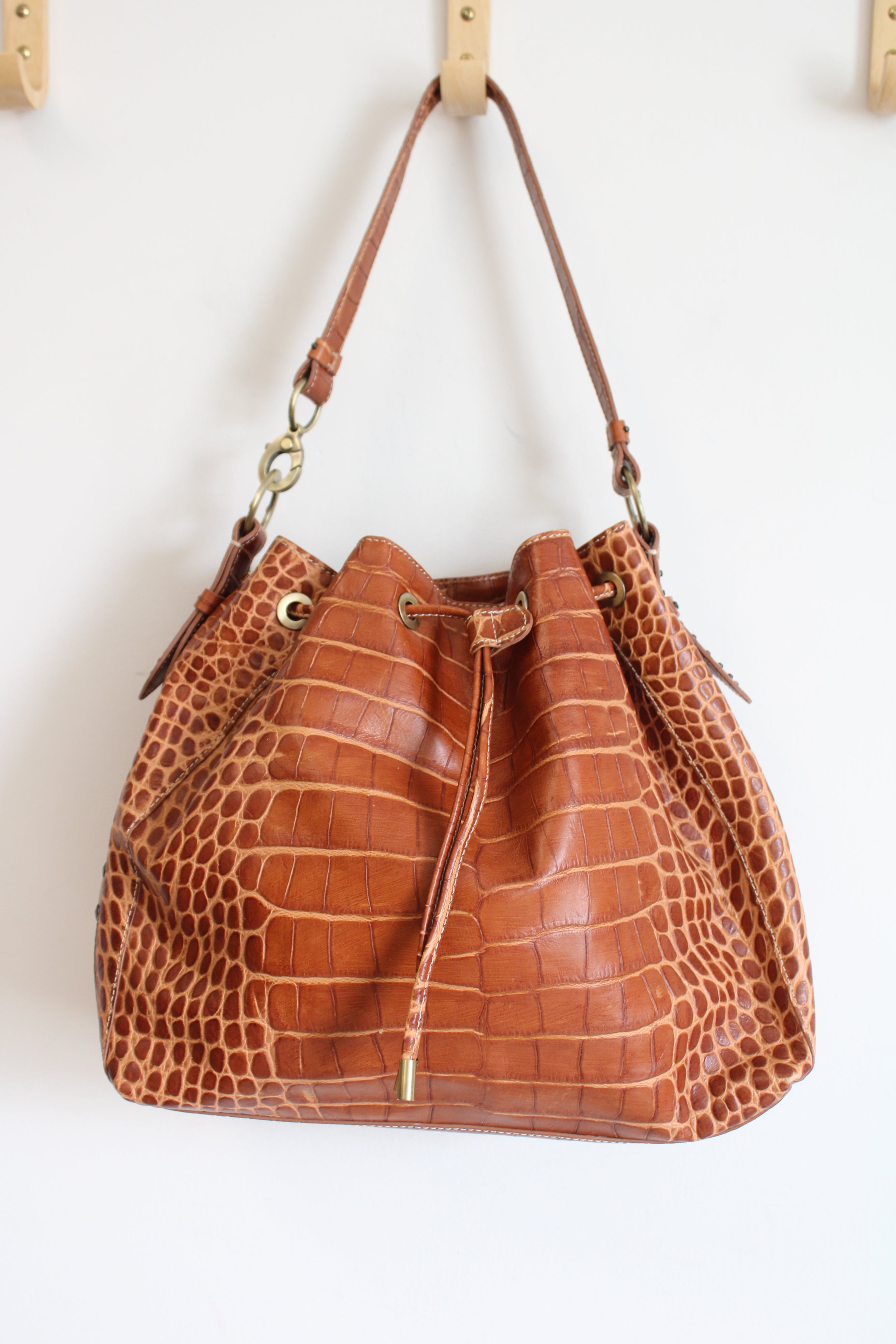 Donald J. Pliner Brown Faux Alligator Skin Leather Purse