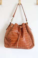 Donald J. Pliner Brown Faux Alligator Skin Leather Purse