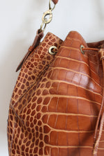 Donald J. Pliner Brown Faux Alligator Skin Leather Purse
