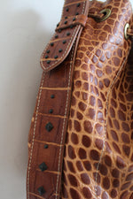 Donald J. Pliner Brown Faux Alligator Skin Leather Purse