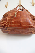 Donald J. Pliner Brown Faux Alligator Skin Leather Purse