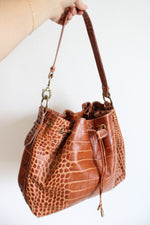 Donald J. Pliner Brown Faux Alligator Skin Leather Purse