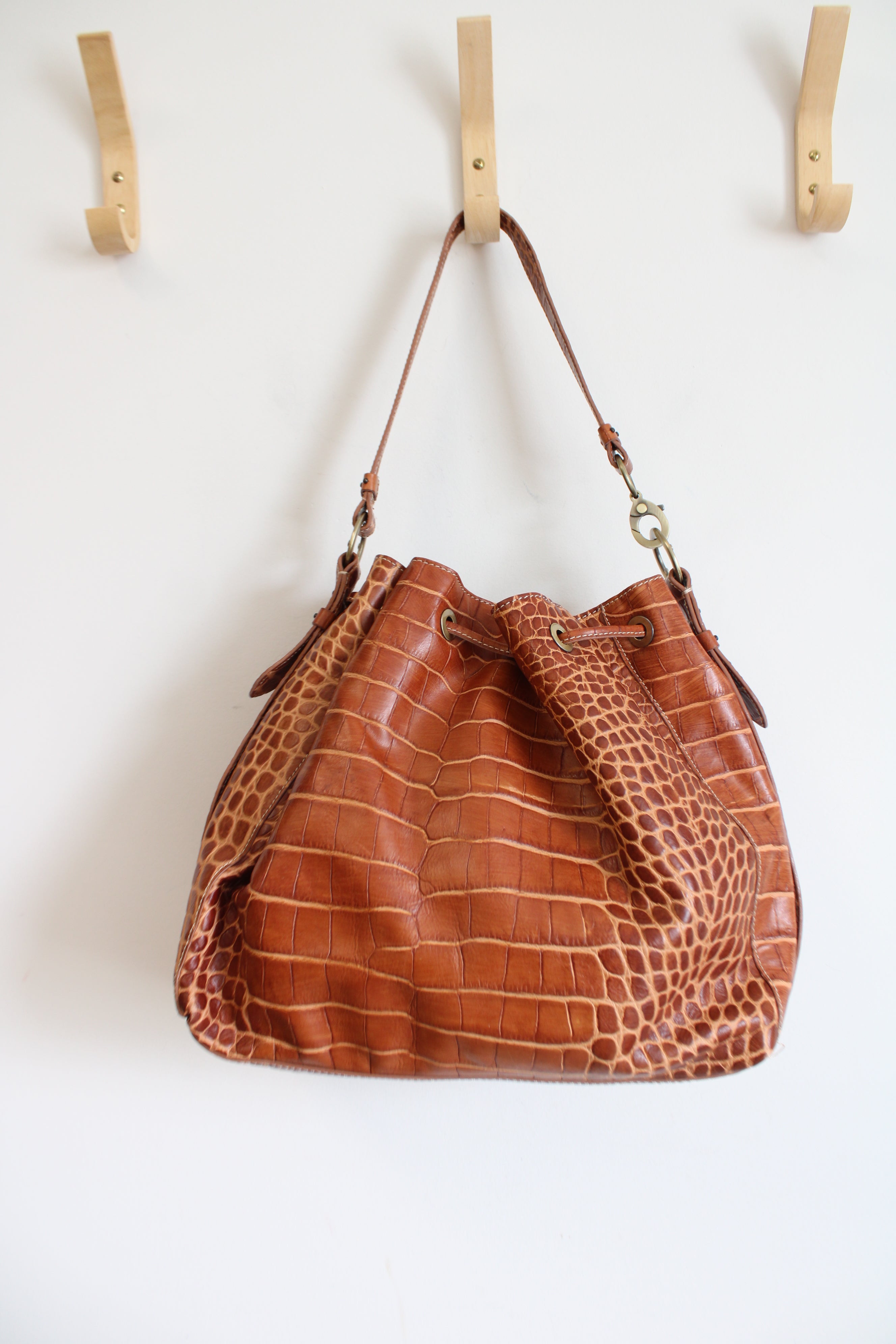 Donald J. Pliner Brown Faux Alligator Skin Leather Purse