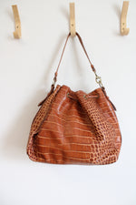 Donald J. Pliner Brown Faux Alligator Skin Leather Purse