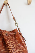 Donald J. Pliner Brown Faux Alligator Skin Leather Purse