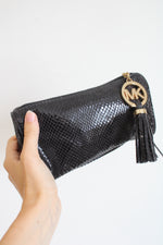 Michael Kors Black Faux Snakeskin Cosmetic Bag