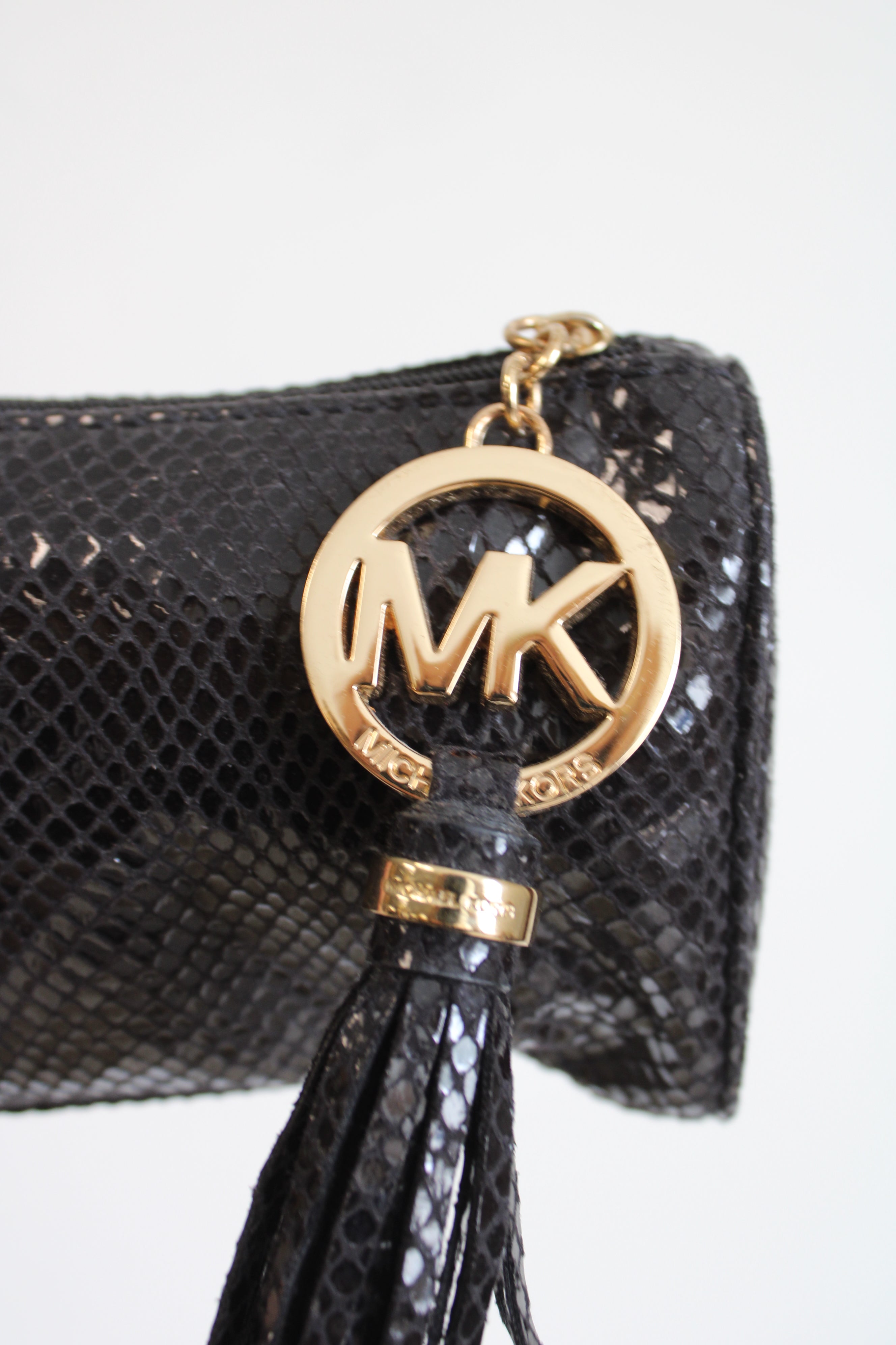 Michael Kors Black Faux Snakeskin Cosmetic Bag