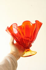 Vintage 1960s L E Smith Glass Amberina Ruffled Handkerchief Footed Compote Bowl