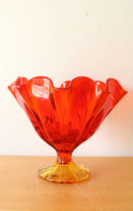 Vintage 1960s L E Smith Glass Amberina Ruffled Handkerchief Footed Compote Bowl