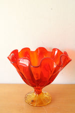 Vintage 1960s L E Smith Glass Amberina Ruffled Handkerchief Footed Compote Bowl