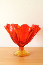 Vintage 1960s L E Smith Glass Amberina Ruffled Handkerchief Footed Compote Bowl