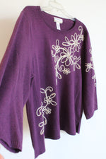 Alfred Dunner Embroidered Sequined Sweater | 1X