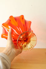 Vintage 1960s L E Smith Glass Amberina Ruffled Handkerchief Footed Compote Bowl