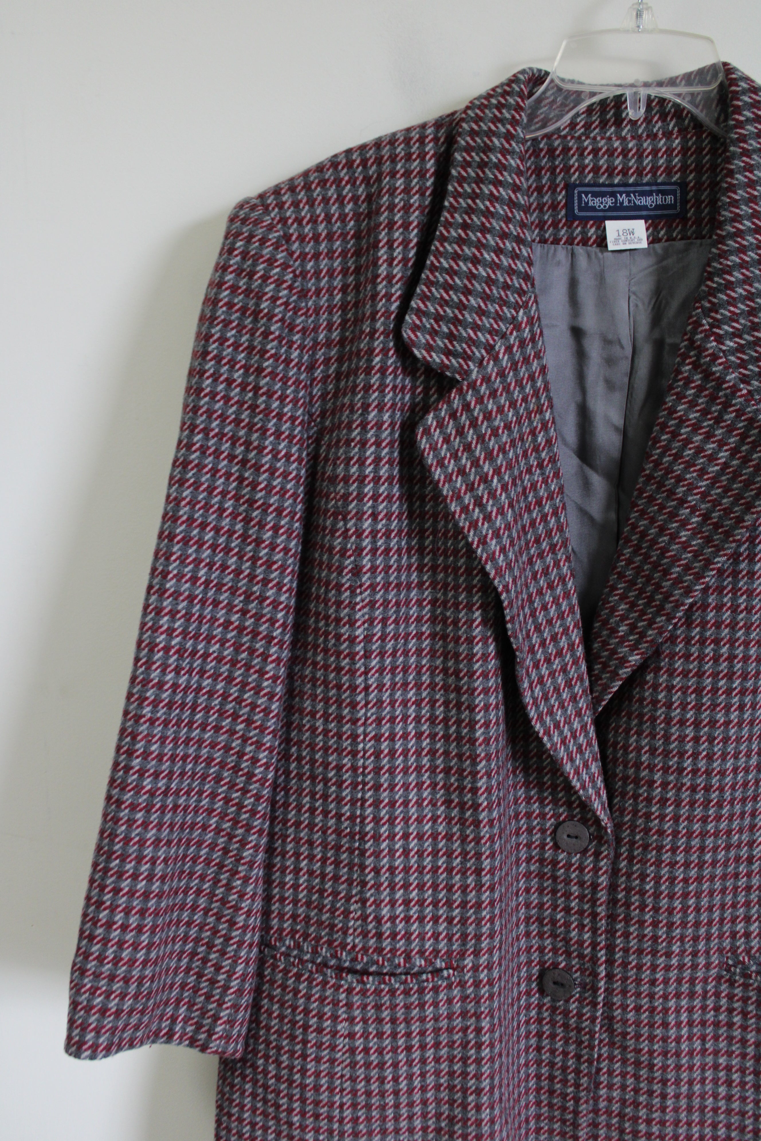 Maggie McNaughton Red & Gray Houndstooth Blazer | 18W