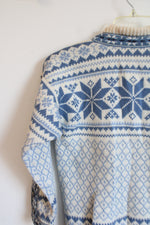 Voss Wool Norwegian Blue Snowflake Knit Sweater | XS