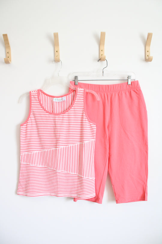 D&Co. Active Coral & White Striped Tank & Capri Pants Set | S