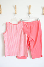 D&Co. Active Coral & White Striped Tank & Capri Pants Set | S