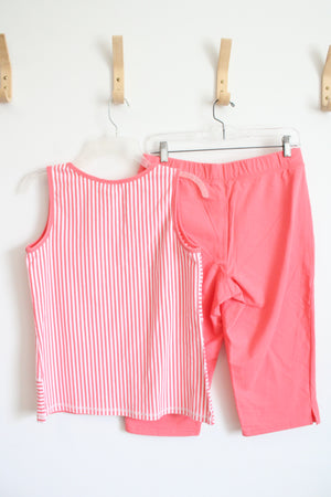 D&Co. Active Coral & White Striped Tank & Capri Pants Set | S