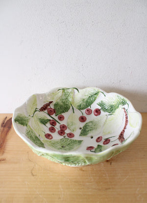 Vintage Cherry Leaves Strainer Ceramic Bowl