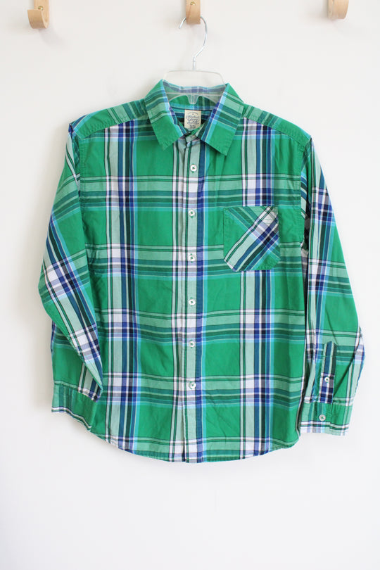 Faded Glory Green Plaid Button Down Shirt | 14/16