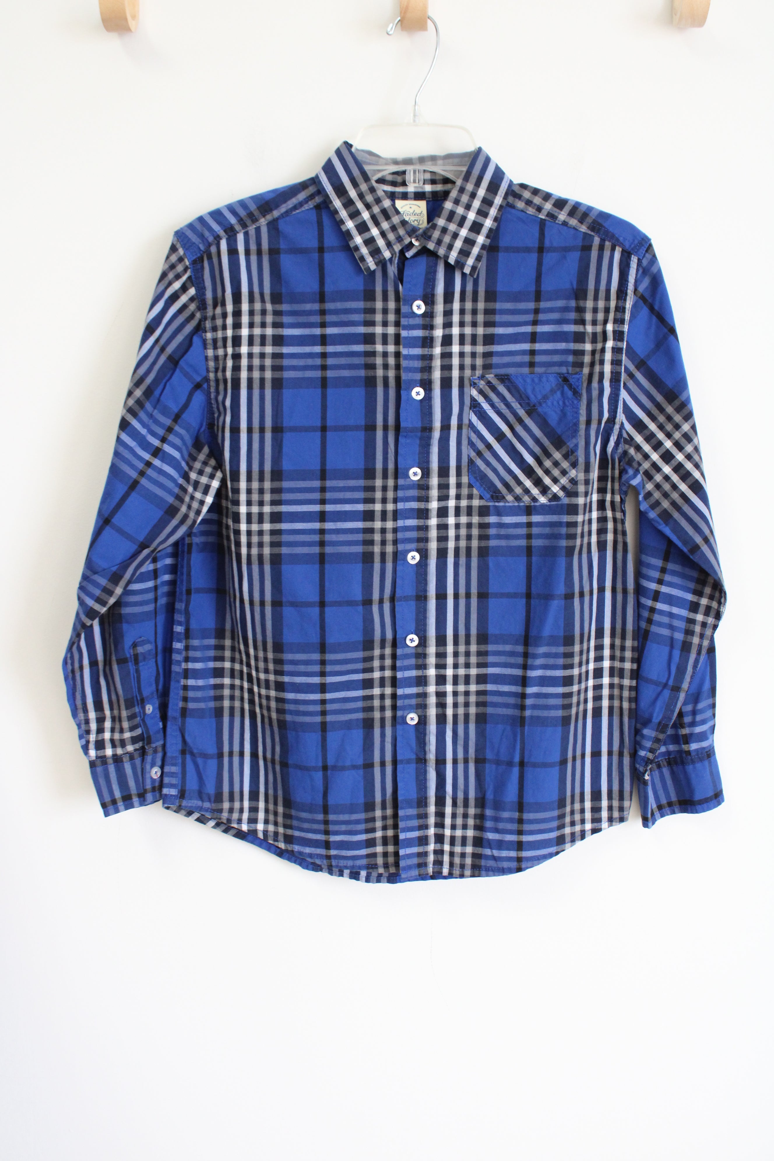 faded glory dress shirts Faded Glory Long Sleeve Button Down Plaid Blue Casual Shirt Size L