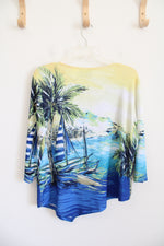 Alfred Dunner Blue & Yellow Sailboat Island Scene Top | M Petite