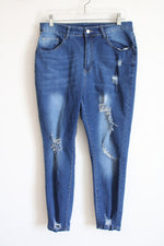 Shein Blue Stretch Distressed Skinny Jeans | 1XL