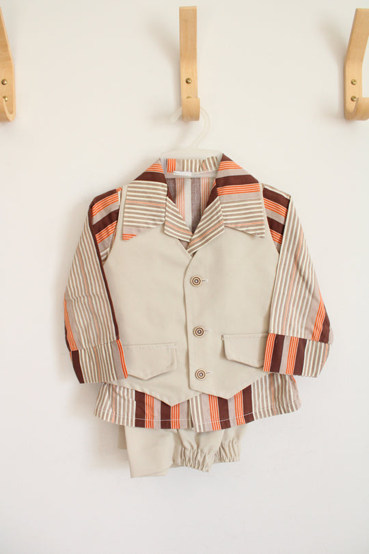 Vintage Esquire Jr. Brown & Orange Striped Khaki Vest & Pants Set | 3T