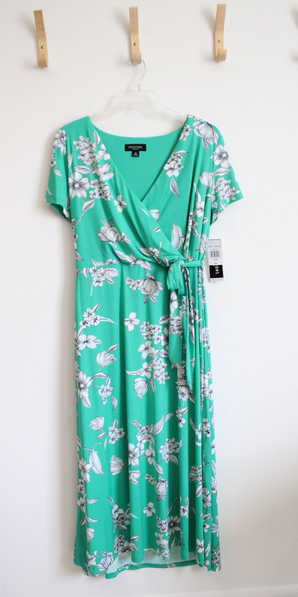 NEW Perceptions Green & White Floral Wrap Maxi Dress | 16W